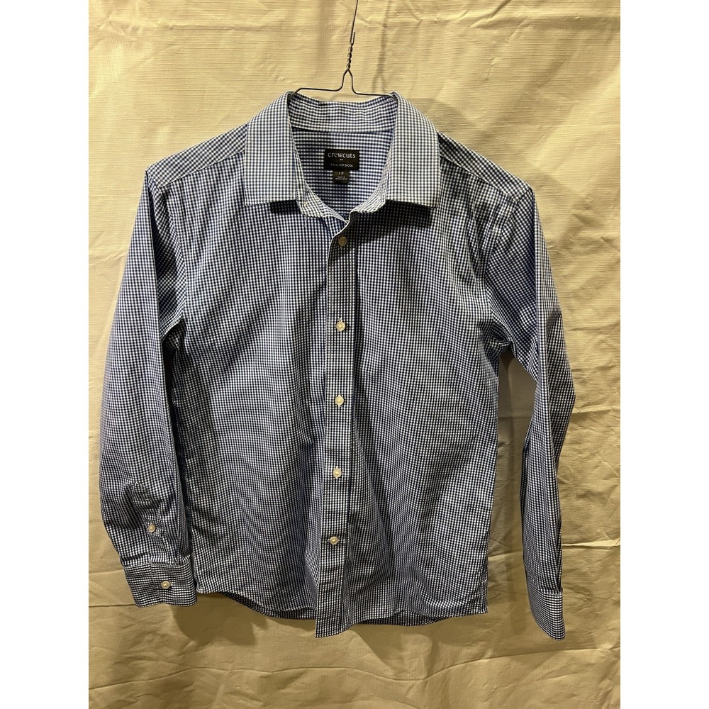 Crewcuts By J.Crew Boys Blue & White Gingham Button-Down Shirt Size 12 Preppy